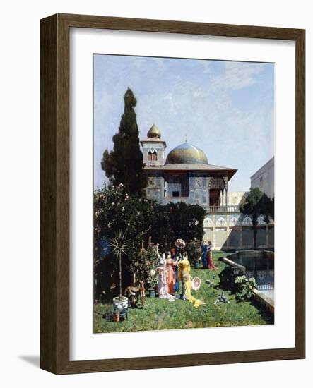 A Corner in the Garden of the Harem; Un Angolo De Giardino Dell'Harem, 1877-Alberto Pasini-Framed Giclee Print