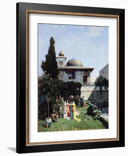 A Corner in the Garden of the Harem; Un Angolo De Giardino Dell'Harem, 1877-Alberto Pasini-Framed Giclee Print