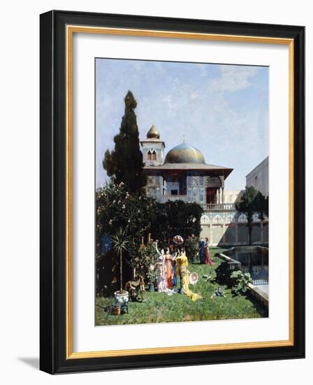 A Corner in the Garden of the Harem; Un Angolo De Giardino Dell'Harem, 1877-Alberto Pasini-Framed Giclee Print