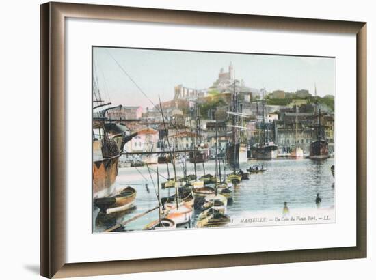 A Corner of the Old Port, with Notre Dame De La Garde in the Background, Marseille-null-Framed Giclee Print