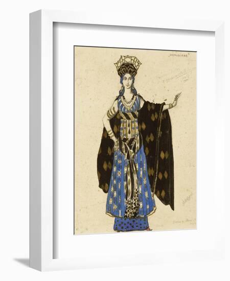 A Costume Design for 'Salome': Herodiade, (Pencil and Gouache, Heightened with Gold)-Leon Bakst-Framed Giclee Print