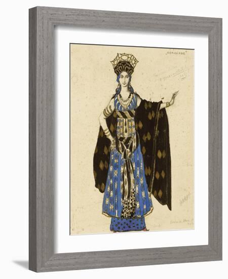 A Costume Design for 'Salome': Herodiade, (Pencil and Gouache, Heightened with Gold)-Leon Bakst-Framed Giclee Print