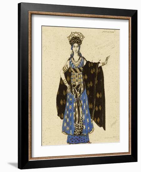 A Costume Design for 'Salome': Herodiade, (Pencil and Gouache, Heightened with Gold)-Leon Bakst-Framed Giclee Print