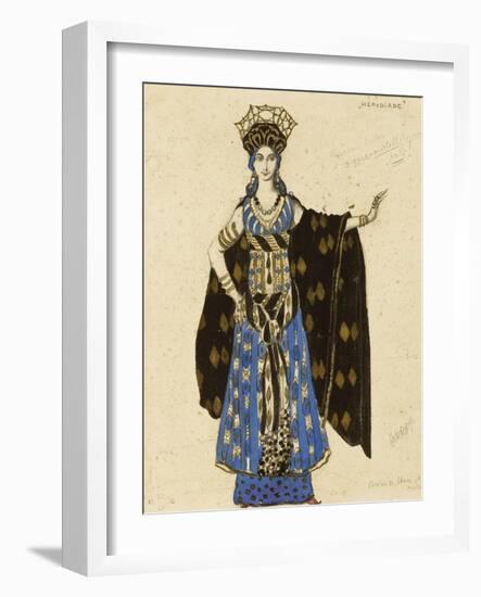 A Costume Design for 'Salome': Herodiade, (Pencil and Gouache, Heightened with Gold)-Leon Bakst-Framed Giclee Print