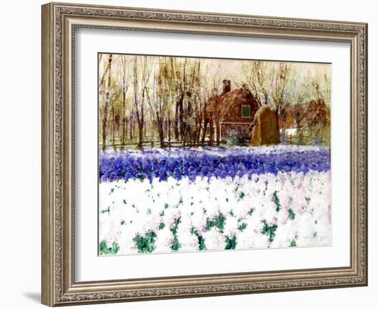 A Cottage and a Field of Hyacinths-George Hitchcock-Framed Giclee Print