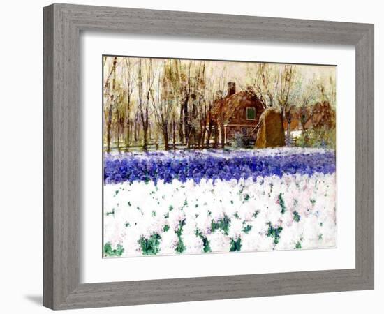 A Cottage and a Field of Hyacinths-George Hitchcock-Framed Giclee Print