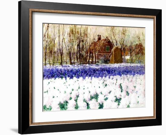 A Cottage and a Field of Hyacinths-George Hitchcock-Framed Giclee Print