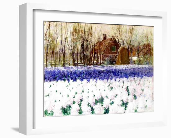 A Cottage and a Field of Hyacinths-George Hitchcock-Framed Giclee Print