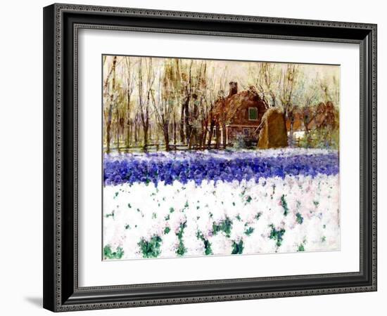 A Cottage and a Field of Hyacinths-George Hitchcock-Framed Giclee Print