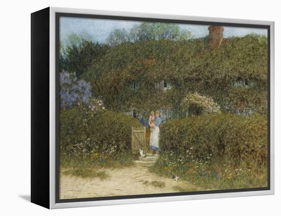 A Cottage at Freshwater, Isle of Wight (Watercolour and Bodycolour Heightened with Scratching Out)-Helen Allingham-Framed Premier Image Canvas