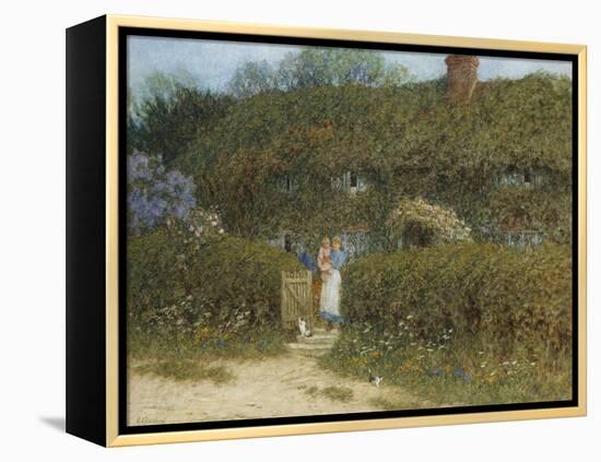 A Cottage at Freshwater, Isle of Wight (Watercolour and Bodycolour Heightened with Scratching Out)-Helen Allingham-Framed Premier Image Canvas