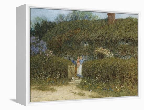 A Cottage at Freshwater, Isle of Wight (Watercolour and Bodycolour Heightened with Scratching Out)-Helen Allingham-Framed Premier Image Canvas