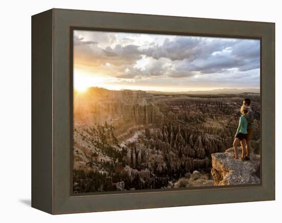 A Couple at Sunset in Bryce Canyon National Park, Utah, in the Summer Overlooking the Canyon-Brandon Flint-Framed Premier Image Canvas