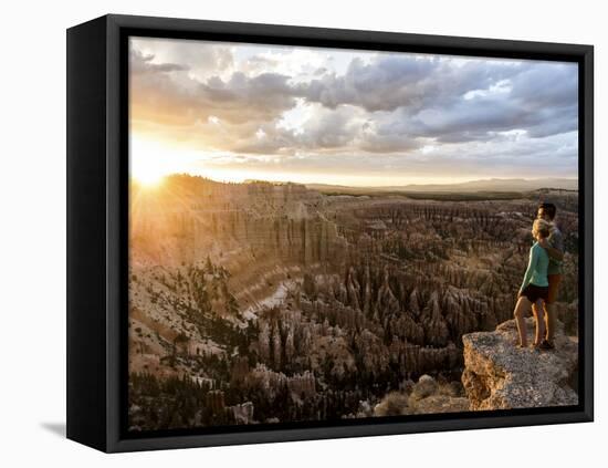 A Couple at Sunset in Bryce Canyon National Park, Utah, in the Summer Overlooking the Canyon-Brandon Flint-Framed Premier Image Canvas
