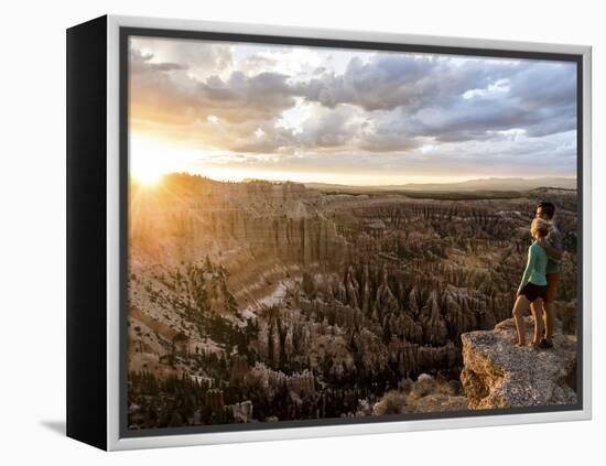 A Couple at Sunset in Bryce Canyon National Park, Utah, in the Summer Overlooking the Canyon-Brandon Flint-Framed Premier Image Canvas