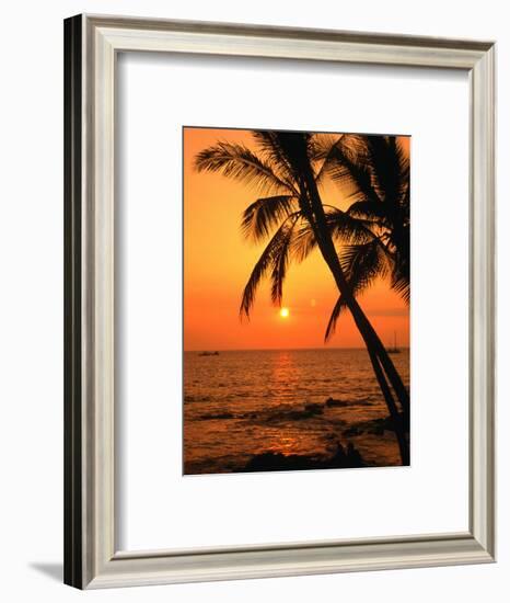 A Couple in Silhouette, Enjoying a Romantic Sunset Beneath the Palm Trees in Kailua-Kona, Hawaii-Ann Cecil-Framed Photographic Print