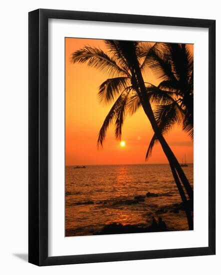 A Couple in Silhouette, Enjoying a Romantic Sunset Beneath the Palm Trees in Kailua-Kona, Hawaii-Ann Cecil-Framed Photographic Print