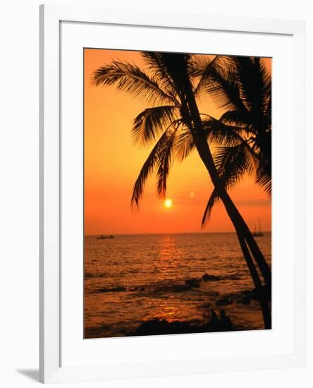 A Couple in Silhouette, Enjoying a Romantic Sunset Beneath the Palm Trees in Kailua-Kona, Hawaii-Ann Cecil-Framed Photographic Print