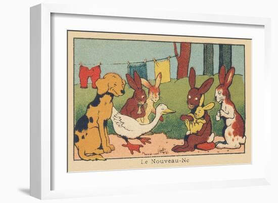 A Couple of Rabbits Introduces their Young Baby to the Other Animals.” the Newborn” ,1936 (Illustra-Benjamin Rabier-Framed Giclee Print