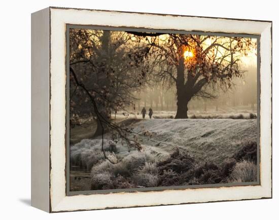 A Couple Walk in the Winter in Richmond Park-Alex Saberi-Framed Premier Image Canvas