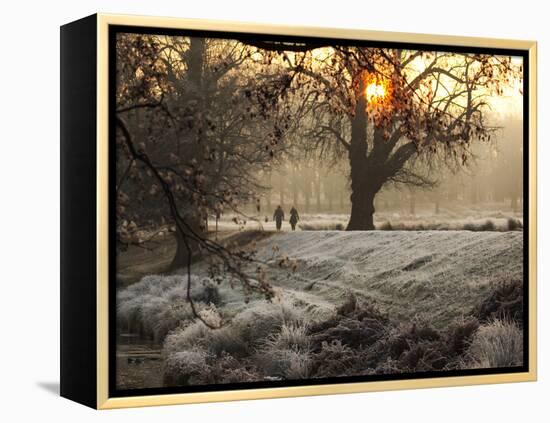 A Couple Walk in the Winter in Richmond Park-Alex Saberi-Framed Premier Image Canvas