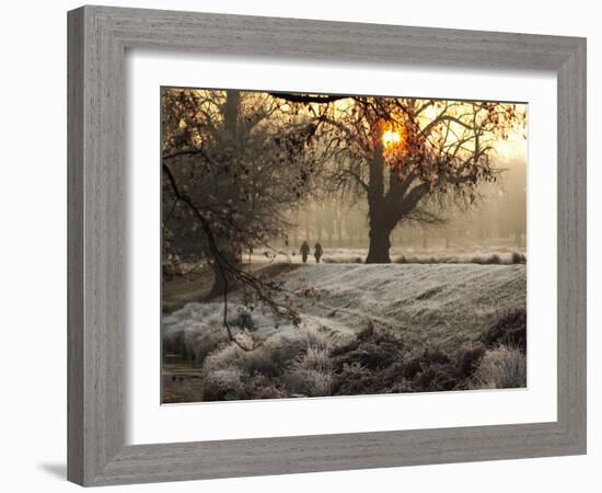 A Couple Walk in the Winter in Richmond Park-Alex Saberi-Framed Photographic Print