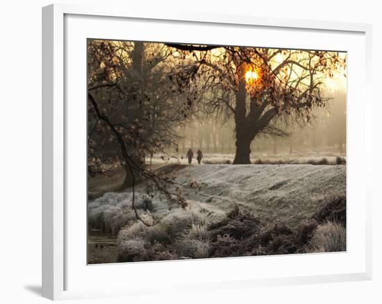 A Couple Walk in the Winter in Richmond Park-Alex Saberi-Framed Photographic Print