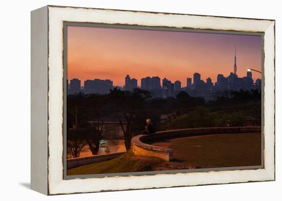 A Couple Watch the Sunset in Praca Do Por Do Sol, Sunset Square, in Sao Paulo-Alex Saberi-Framed Premier Image Canvas