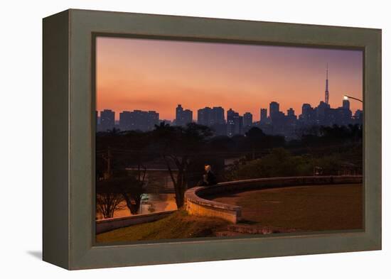 A Couple Watch the Sunset in Praca Do Por Do Sol, Sunset Square, in Sao Paulo-Alex Saberi-Framed Premier Image Canvas
