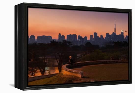 A Couple Watch the Sunset in Praca Do Por Do Sol, Sunset Square, in Sao Paulo-Alex Saberi-Framed Premier Image Canvas