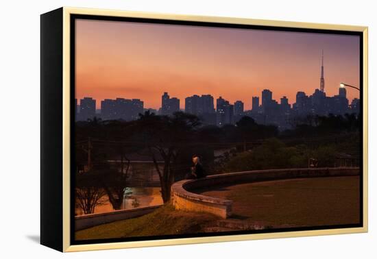 A Couple Watch the Sunset in Praca Do Por Do Sol, Sunset Square, in Sao Paulo-Alex Saberi-Framed Premier Image Canvas