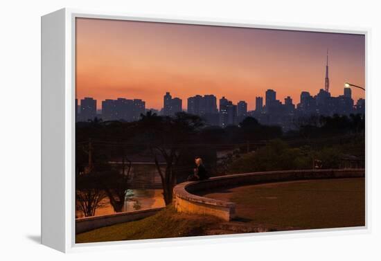 A Couple Watch the Sunset in Praca Do Por Do Sol, Sunset Square, in Sao Paulo-Alex Saberi-Framed Premier Image Canvas