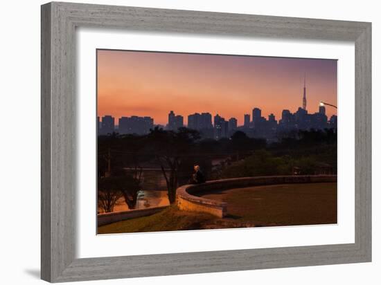 A Couple Watch the Sunset in Praca Do Por Do Sol, Sunset Square, in Sao Paulo-Alex Saberi-Framed Photographic Print