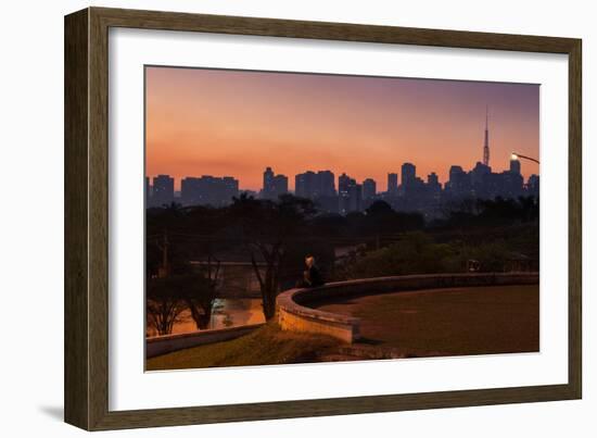 A Couple Watch the Sunset in Praca Do Por Do Sol, Sunset Square, in Sao Paulo-Alex Saberi-Framed Photographic Print