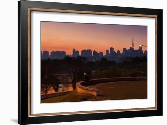 A Couple Watch the Sunset in Praca Do Por Do Sol, Sunset Square, in Sao Paulo-Alex Saberi-Framed Photographic Print