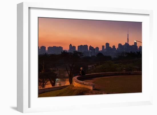 A Couple Watch the Sunset in Praca Do Por Do Sol, Sunset Square, in Sao Paulo-Alex Saberi-Framed Photographic Print