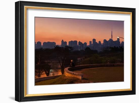 A Couple Watch the Sunset in Praca Do Por Do Sol, Sunset Square, in Sao Paulo-Alex Saberi-Framed Photographic Print