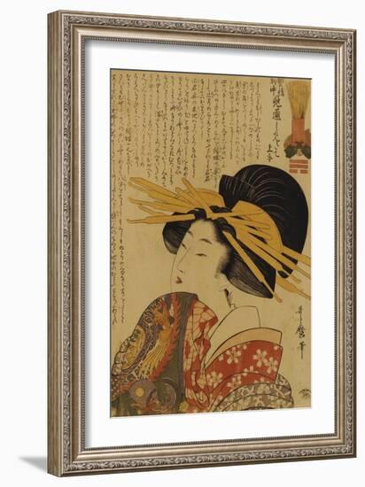 A Courtesan Raising Her Sleeve-Kitagawa Utamaro-Framed Giclee Print