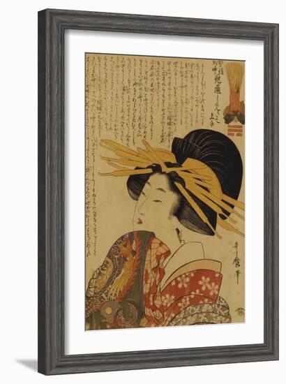 A Courtesan Raising Her Sleeve-Kitagawa Utamaro-Framed Giclee Print