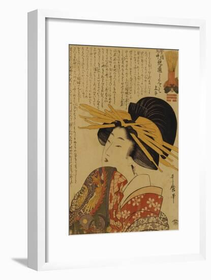 A Courtesan Raising Her Sleeve-Kitagawa Utamaro-Framed Giclee Print