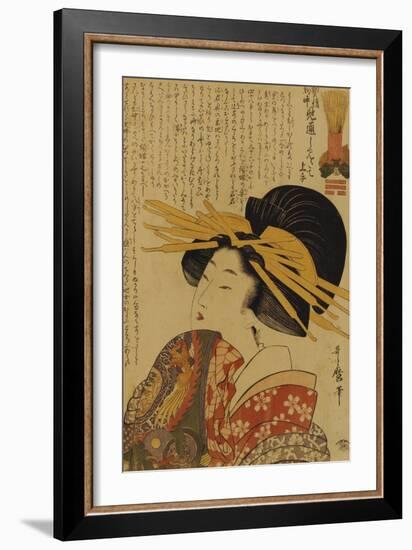 A Courtesan Raising Her Sleeve-Kitagawa Utamaro-Framed Giclee Print