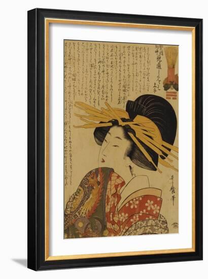 A Courtesan Raising Her Sleeve-Kitagawa Utamaro-Framed Giclee Print