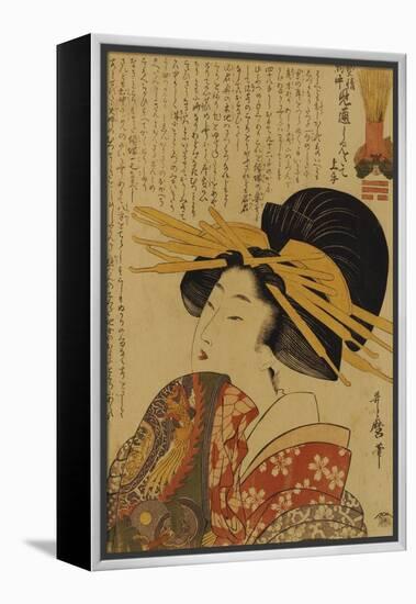 A Courtesan Raising Her Sleeve-Kitagawa Utamaro-Framed Premier Image Canvas