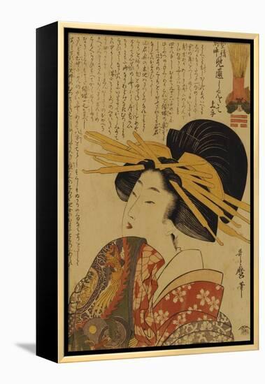 A Courtesan Raising Her Sleeve-Kitagawa Utamaro-Framed Premier Image Canvas