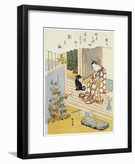 A Courtesan Seated on a Verandah Brushing Her Teeth-Suzuki Harunobu-Framed Giclee Print