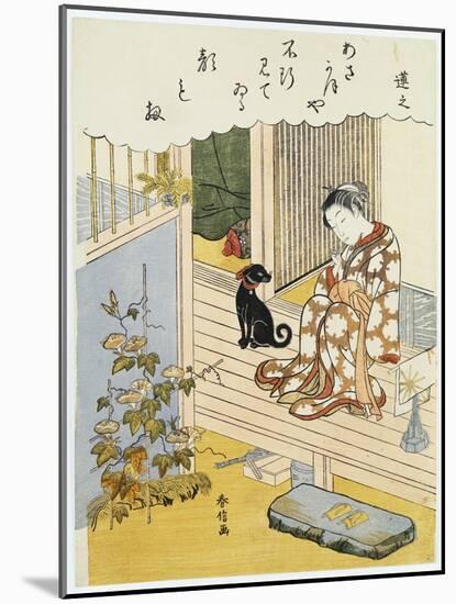 A Courtesan Seated on a Verandah Brushing Her Teeth-Suzuki Harunobu-Mounted Giclee Print