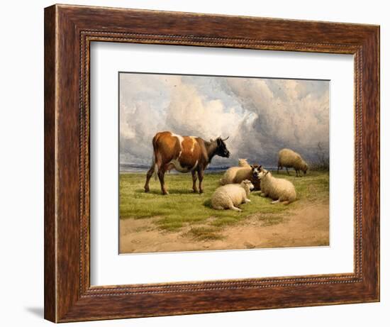 A Cow and Five Sheep, 1887-Thomas Sidney Cooper-Framed Giclee Print