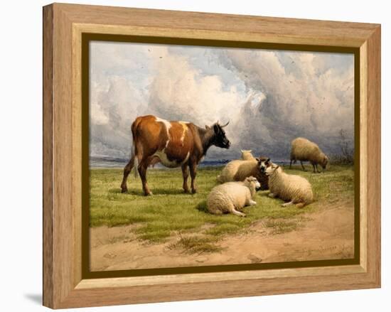 A Cow and Five Sheep, 1887-Thomas Sidney Cooper-Framed Premier Image Canvas