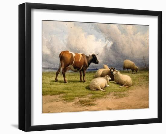 A Cow and Five Sheep, 1887-Thomas Sidney Cooper-Framed Giclee Print