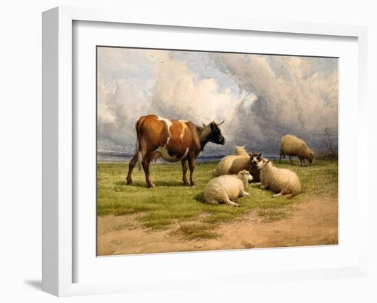 A Cow and Five Sheep, 1887-Thomas Sidney Cooper-Framed Giclee Print